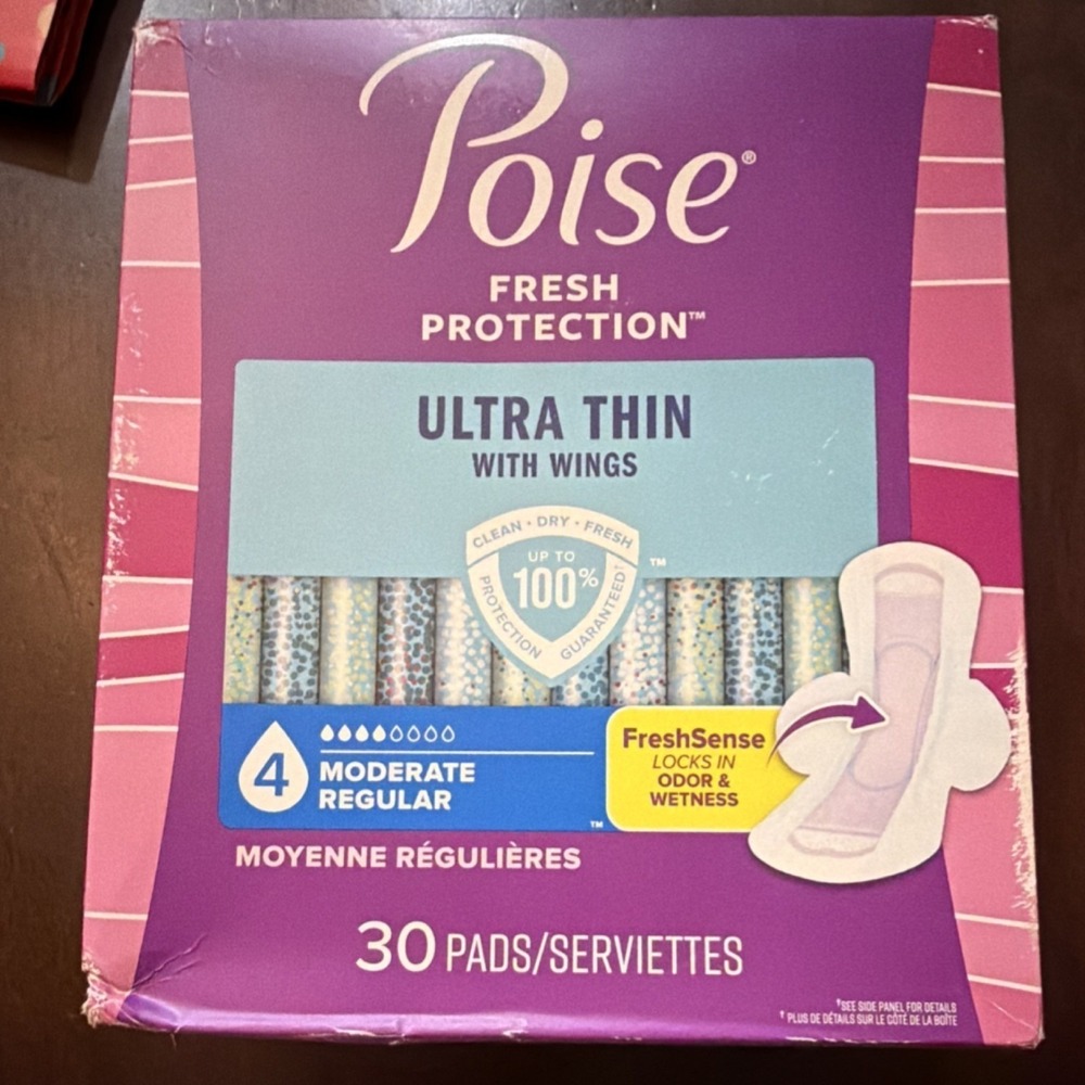 Poise Ultra Thin With Wings Moderate Regular Incontinence Pads 30 Count